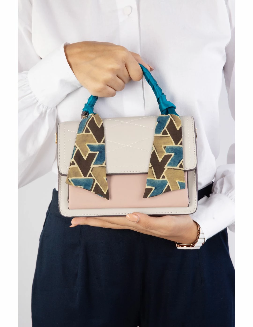 Not So Pink Blue Solid With Print Twilly 2 Not So Pink Blue Solid With Print Twilly - Image 2