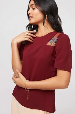 Not So Pink Burgundy Embroidered Top -THE OFFICE PARTY EDIT SHOP 1648794072NSP SUMIT E com2337