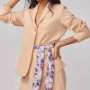 Not So Pink Pink Ruched Sleeve Blazer With Tieup