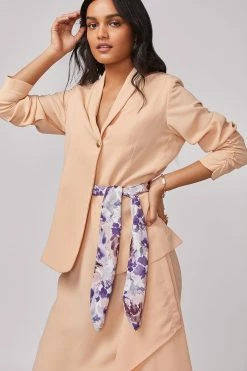 Not So Pink Pink Ruched Sleeve Blazer With Tieup