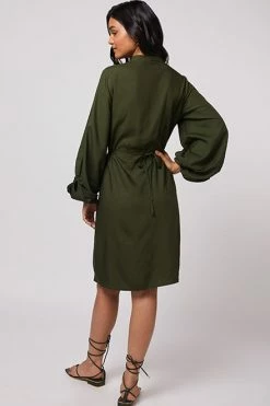 Not So Pink Olive Shirt Dress With Metal Belt -THE OFFICE PARTY EDIT SHOP Back 6