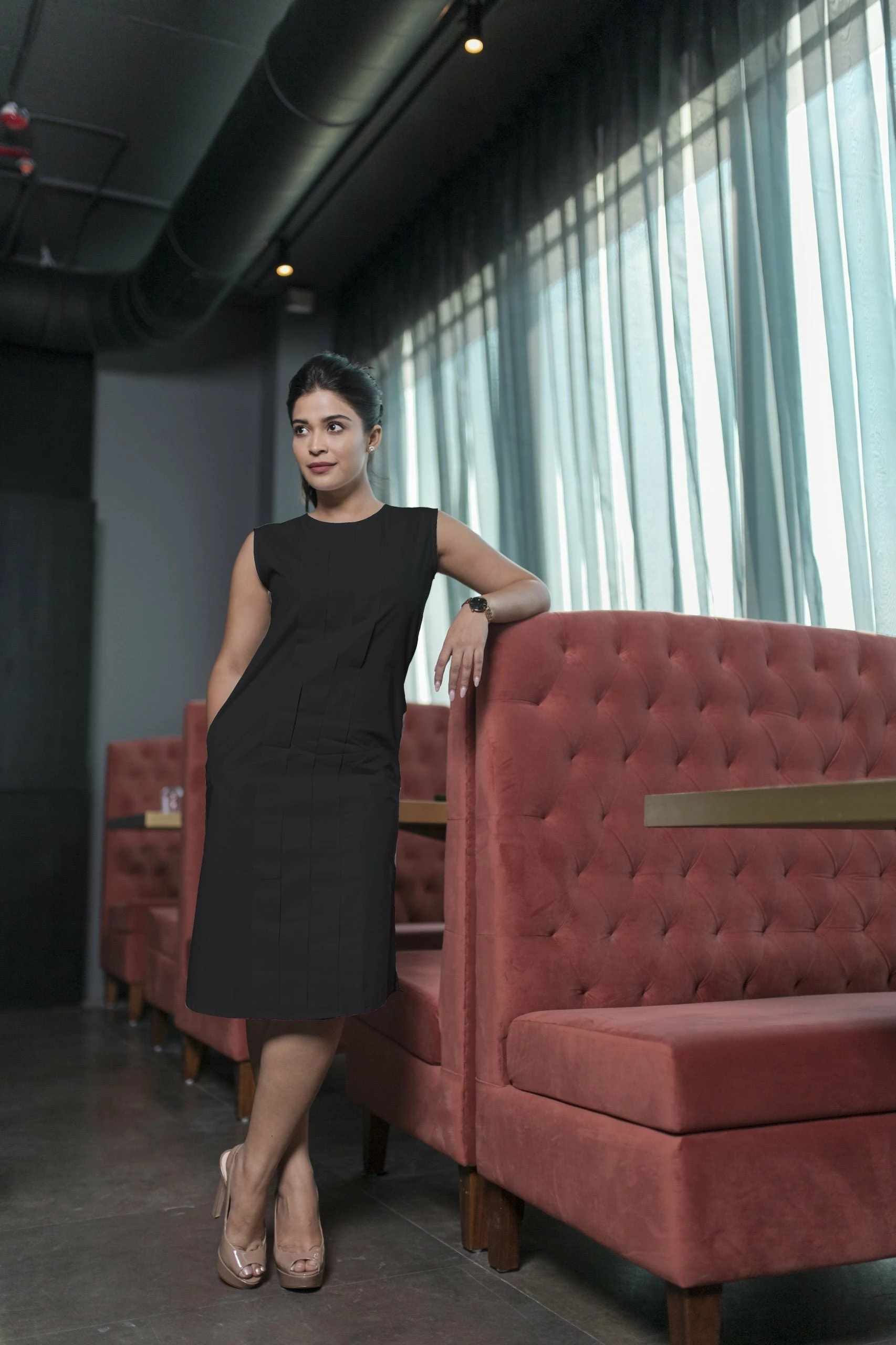 Half Full Half Empty Black Triple Pleat Dress 1 Half Full Half Empty Black Triple Pleat Dress