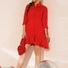 Enness Studio Red Knee-Length Party Full Sleeves Dress
