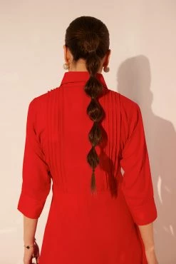 Enness Studio Red Knee-Length Party Full Sleeves Dress -THE OFFICE PARTY EDIT SHOP CS 81d