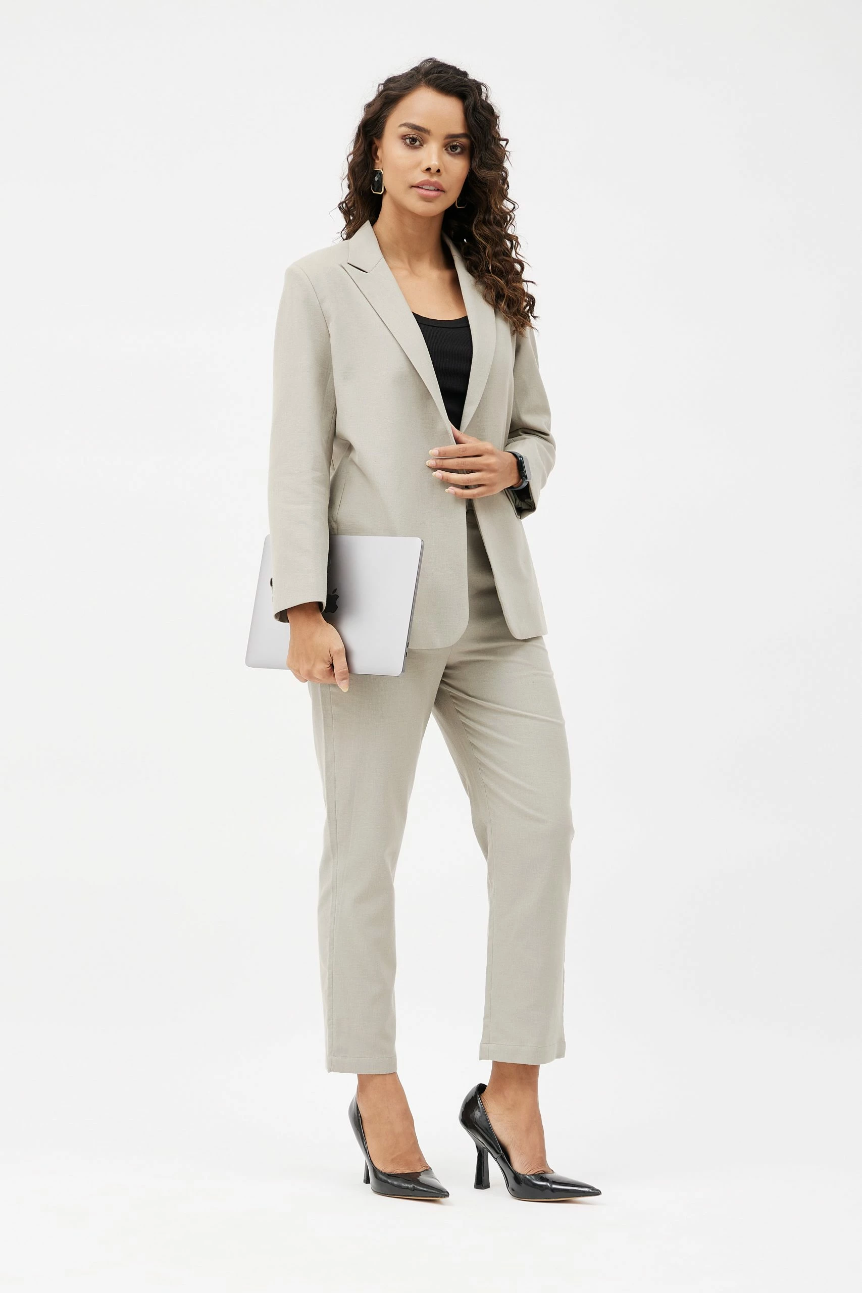 Go Titli Classic Work Blazer & Trouser Women's Linen Pant Suit Set - Grey 1 Go Titli Classic Work Blazer & Trouser Women's Linen Pant Suit Set - Grey