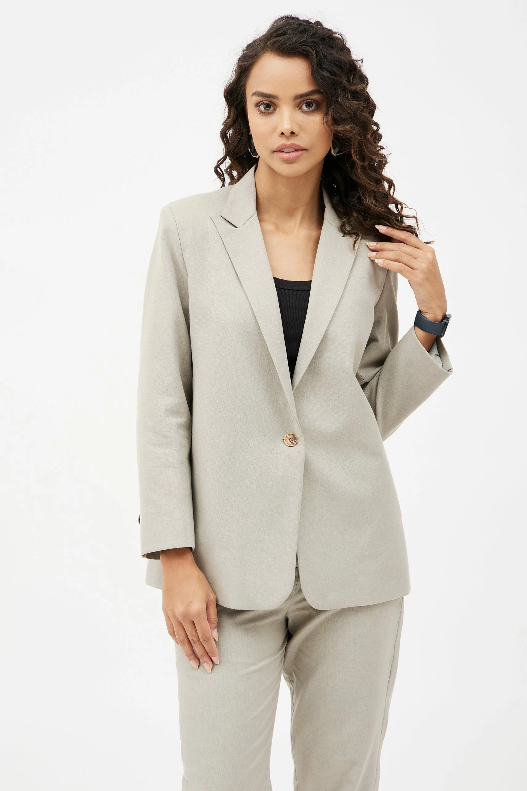 Go Titli Classic Work Blazer & Trouser Women's Linen Pant Suit Set - Grey 5 Go Titli Classic Work Blazer & Trouser Women's Linen Pant Suit Set - Grey - Image 5
