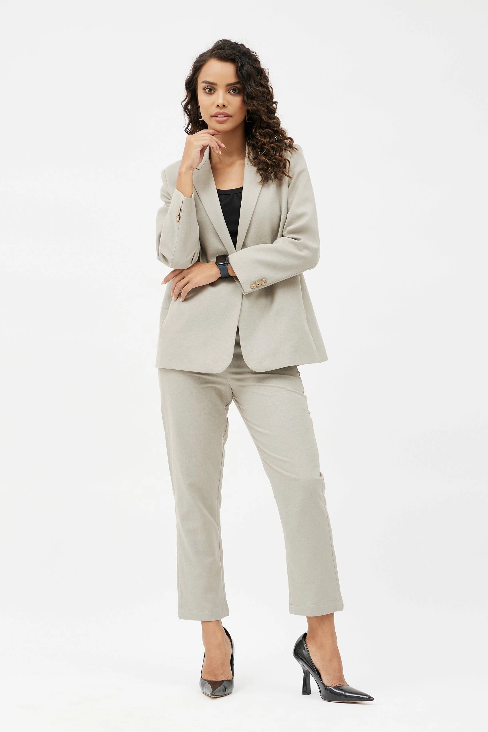 Go Titli Classic Work Blazer & Trouser Women's Linen Pant Suit Set - Grey 4 Go Titli Classic Work Blazer & Trouser Women's Linen Pant Suit Set - Grey - Image 4