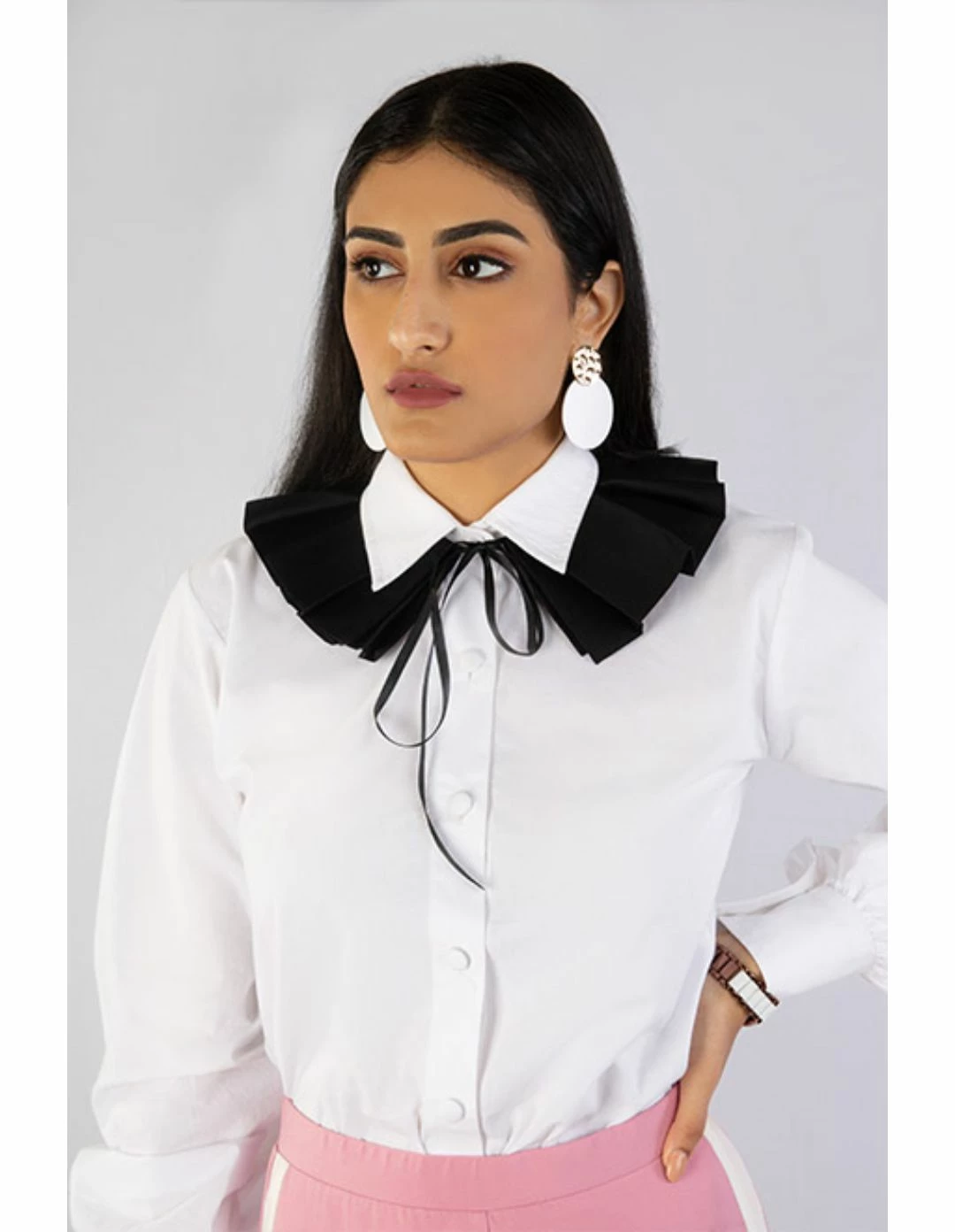 Not So Pink Black Box Pleat Front Tie Collar 5 Not So Pink Black Box Pleat Front Tie Collar - Image 5