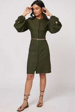 Not So Pink Olive Shirt Dress With Metal Belt