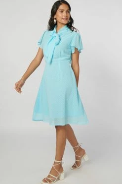 Not So Pink Light Blue Neck Tie Flare Dress