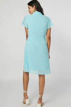 Not So Pink Light Blue Neck Tie Flare Dress -THE OFFICE PARTY EDIT SHOP NSP Yash ECOM0900