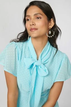 Not So Pink Light Blue Neck Tie Flare Dress -THE OFFICE PARTY EDIT SHOP NSP Yash ECOM0919