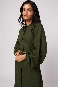 Not So Pink Olive Shirt Dress With Metal Belt -THE OFFICE PARTY EDIT SHOP Side2 3