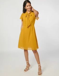 Not So Pink Mustard Neck Tie Flare Dress -THE OFFICE PARTY EDIT SHOP Side2 b957d4f4 8300 48ec ad9a bab0abcc85a9