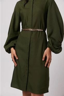 Not So Pink Olive Shirt Dress With Metal Belt -THE OFFICE PARTY EDIT SHOP Side3 3