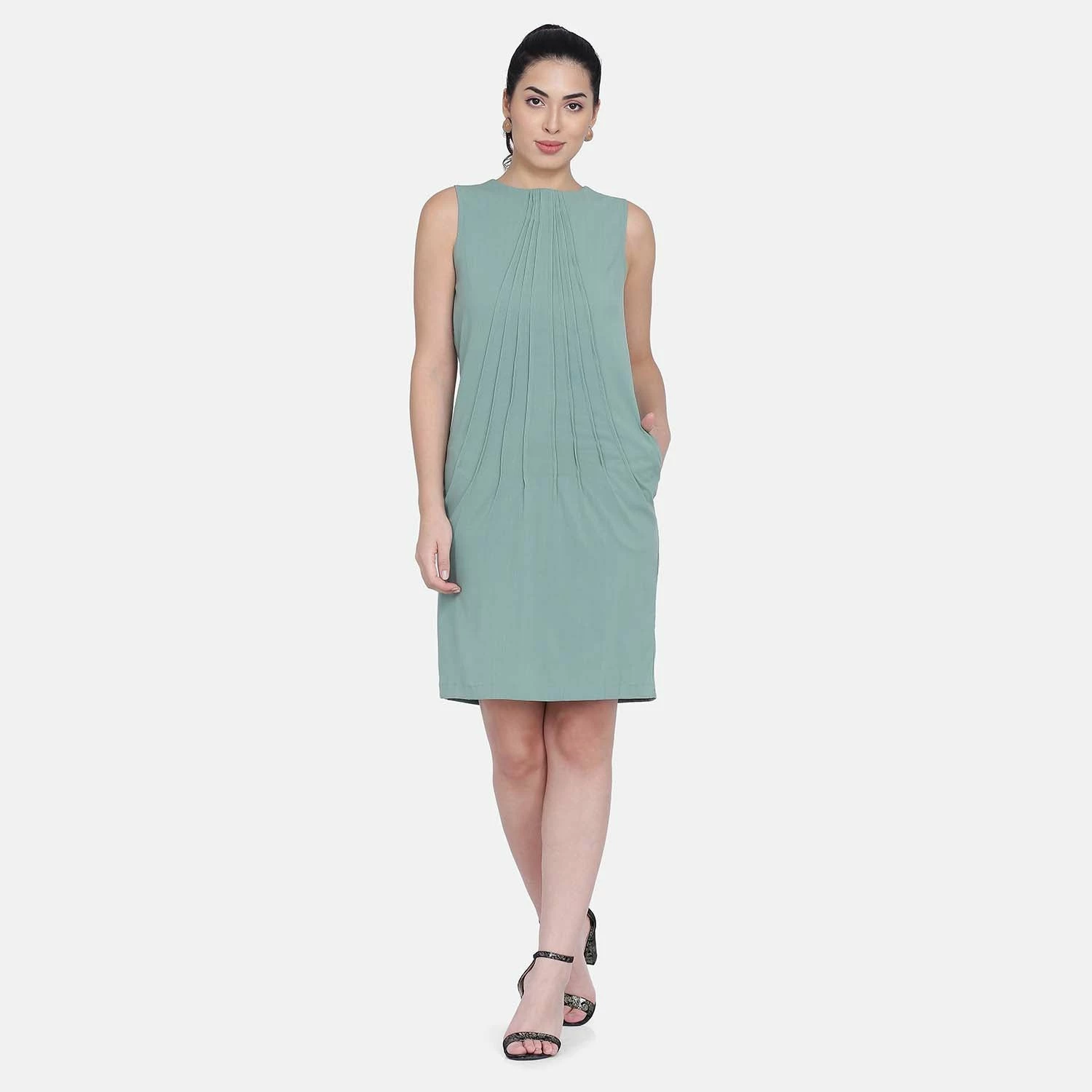 Powersutra Meadow Green Pintucks Shift Dress 2 Powersutra Meadow Green Pintucks Shift Dress - Image 2
