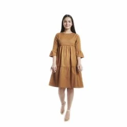 Powersutra Mustard Yellow Cotton Tiered Dress