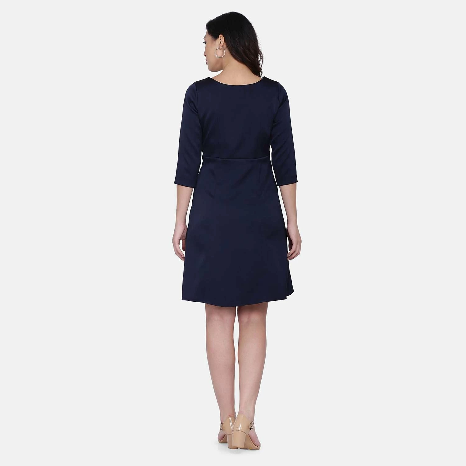 Powersutra Navy Blue Poly Satin Skater Evening Dress 4 Powersutra Navy Blue Poly Satin Skater Evening Dress - Image 4