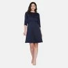 Powersutra Navy Blue Poly Satin Skater Evening Dress